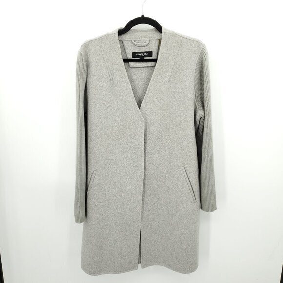 Kenneth Cole Wool-Blend Peacoat/Car Coat With Rib Knit Sleeves L Gray - Picture 2 of 15